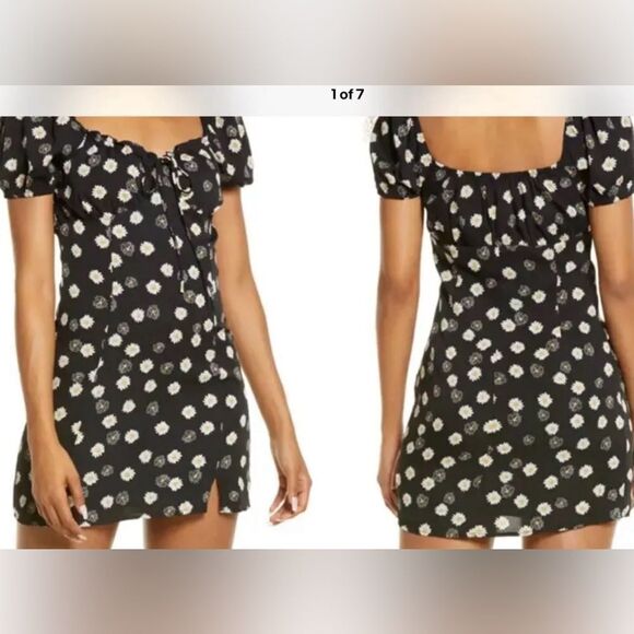 NWT Nordstrom BP Ditsy Floral Tie Front Minidress Black/White Daisy Size Medium - Picture 3 of 10